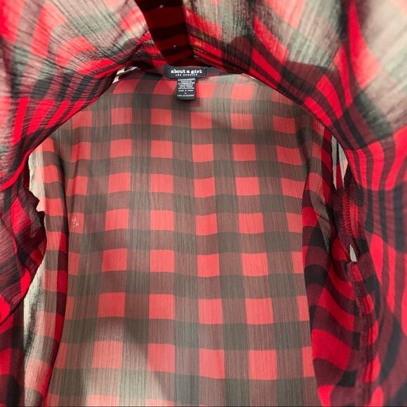 ABOUT A GIRL Los Angeles Women Plaid Checker Red-Black Prints Mesh Butto… - Picture 7 of 8
